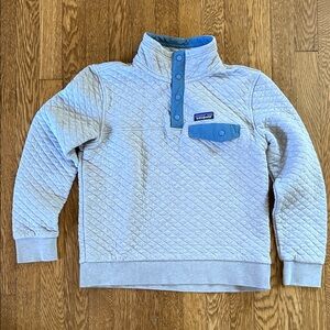 Patagonia Organic Cotton Gray Quilt Blue Snap Pullover size small